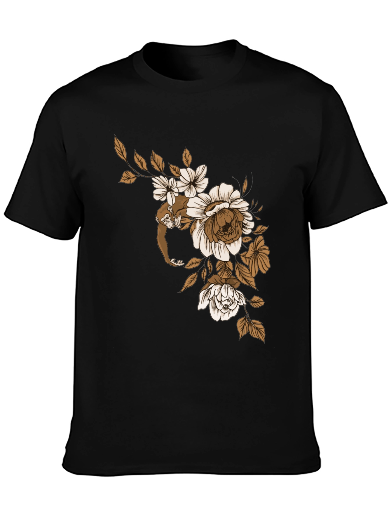 Monkey Floral Graphic Black T-Shirt