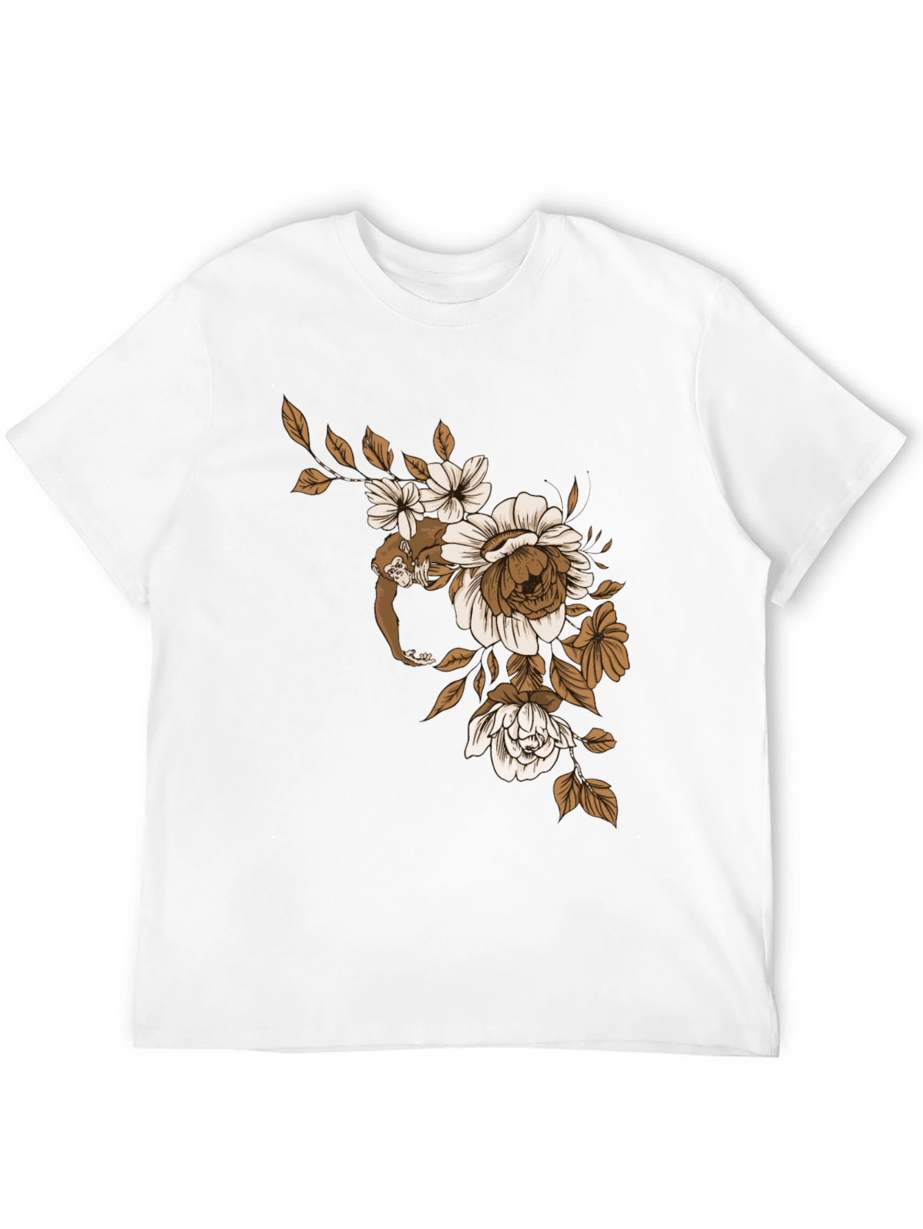 Monkey Floral Graphic Black T-Shirt