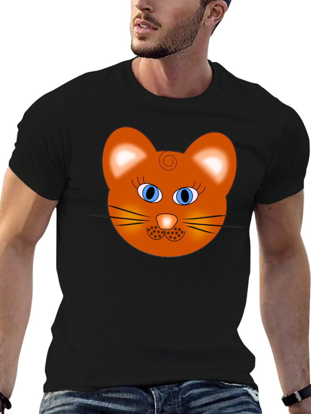 Cartoon Cat Face Graphic T-Shirt