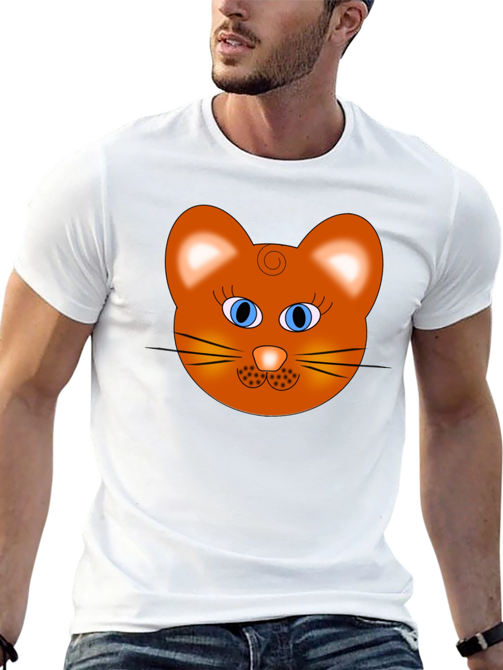 Cartoon Cat Face Graphic T-Shirt