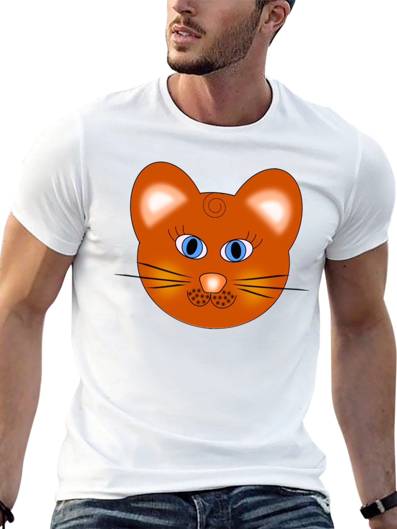 Cartoon Cat Face Graphic T-Shirt