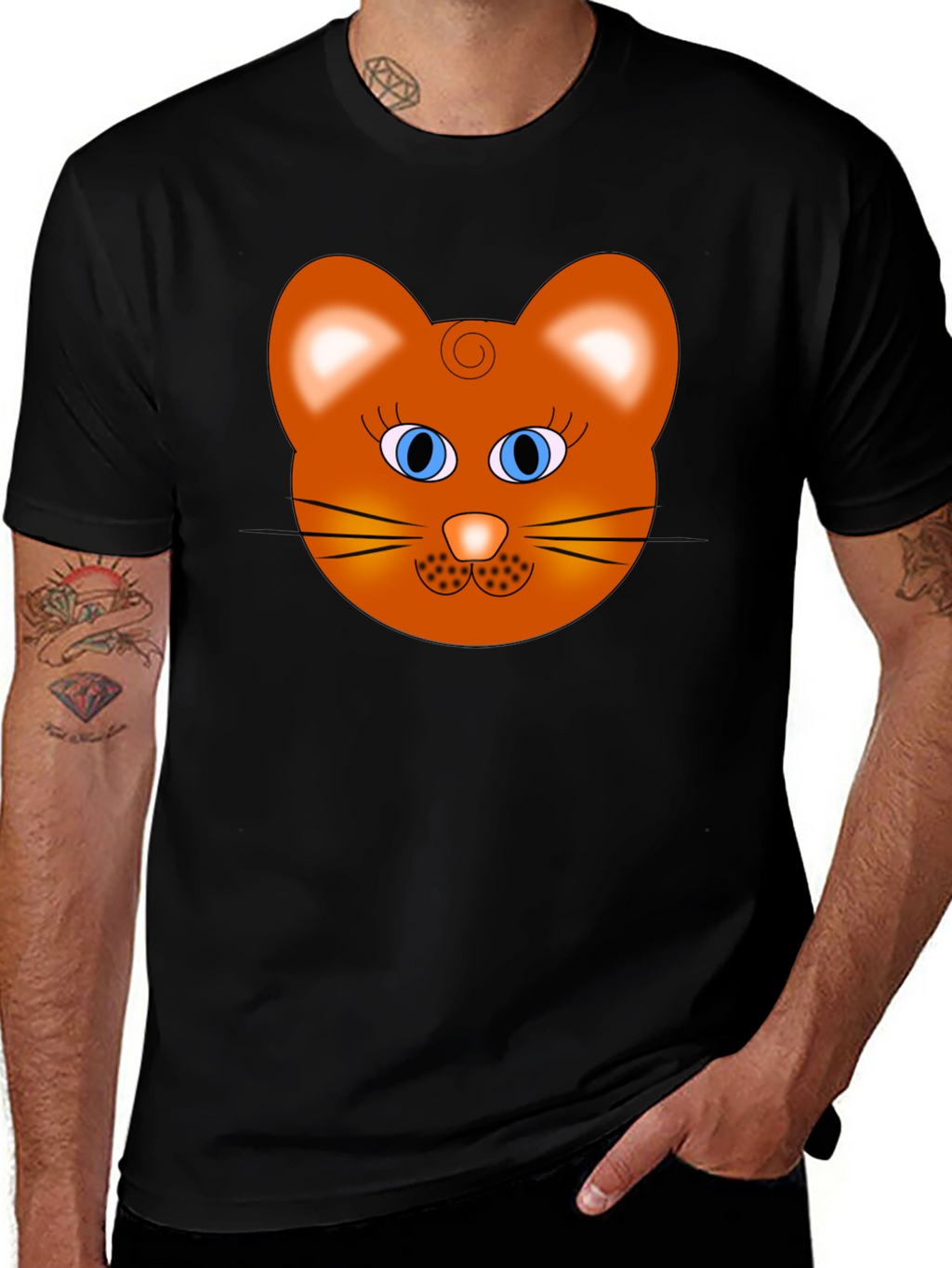 Cartoon Cat Face Graphic T-Shirt