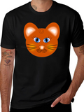 Cartoon Cat Face Graphic T-Shirt