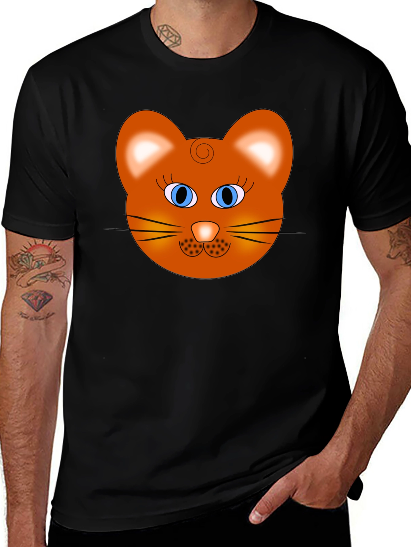 Cartoon Cat Face Graphic T-Shirt