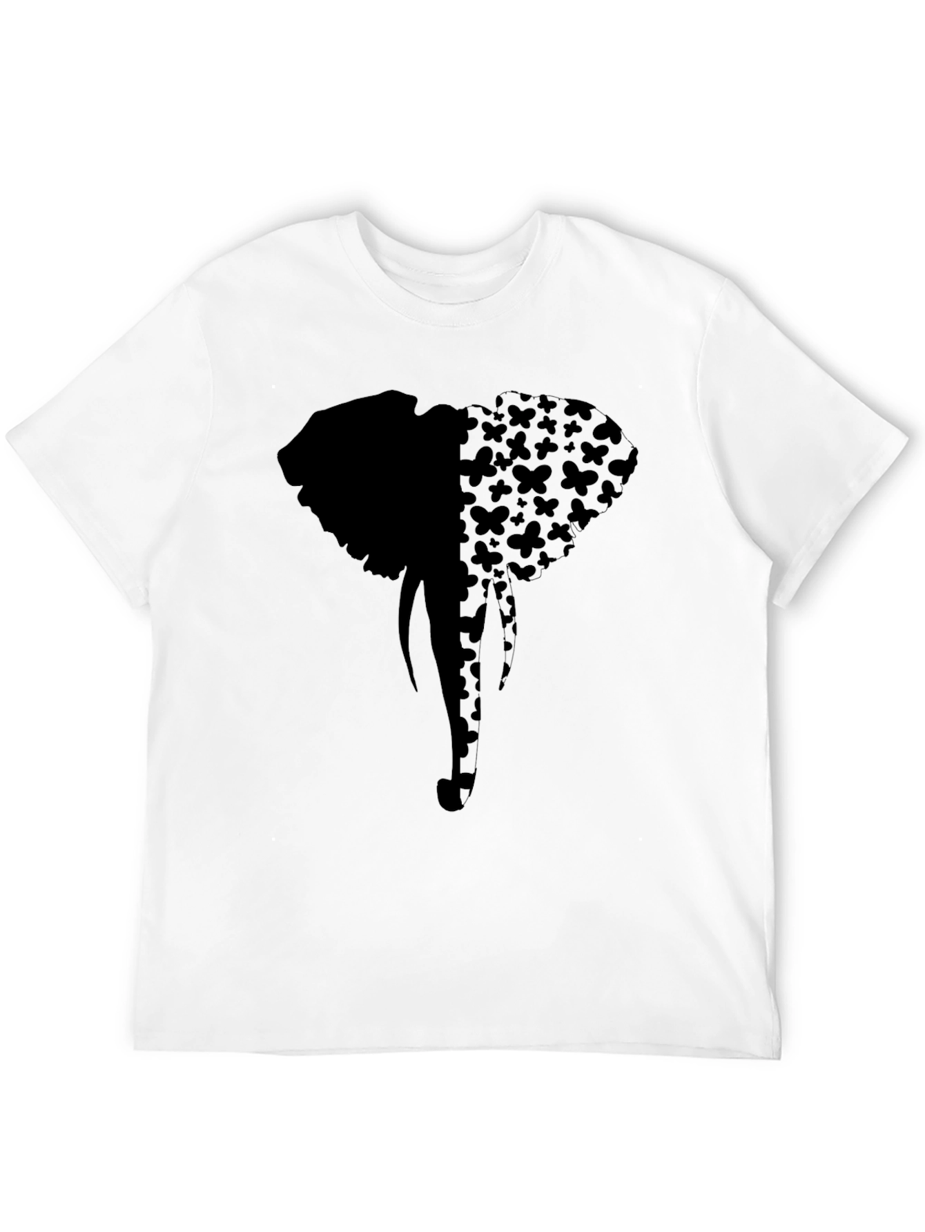 Elephant Butterfly Print Tee - Stylish Black Graphic T-Shirt