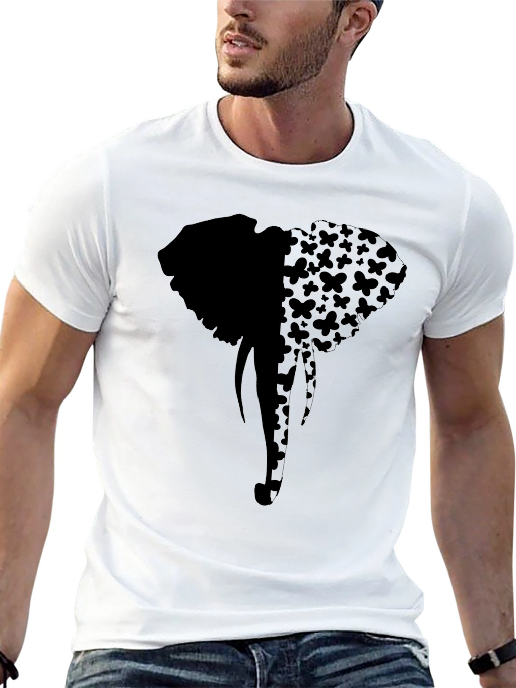 Elephant Butterfly Print Tee - Stylish Black Graphic T-Shirt