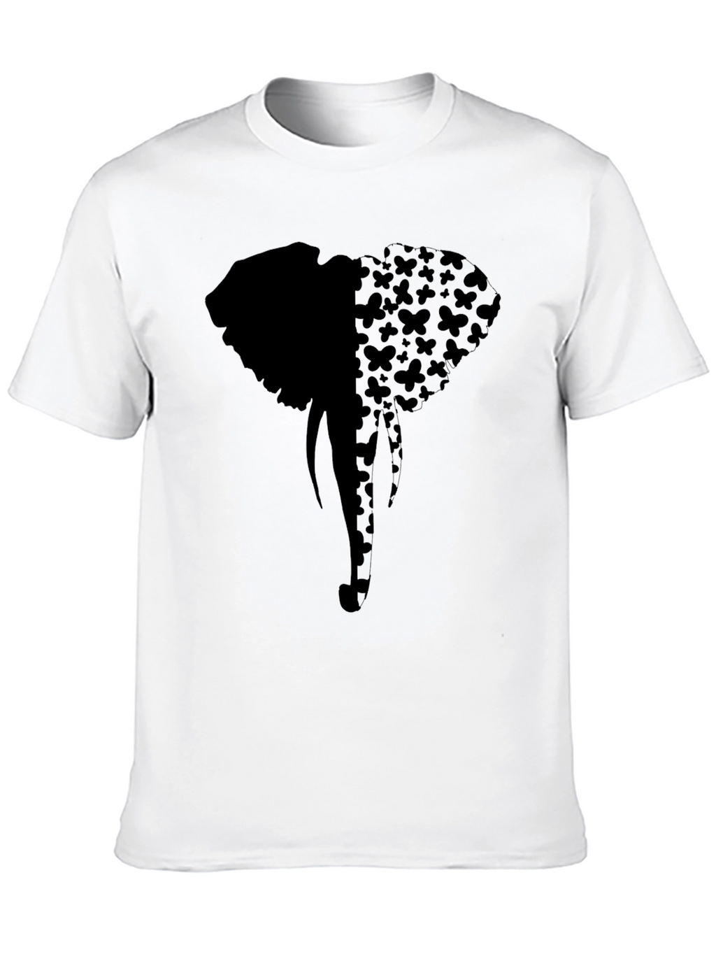 Elephant Butterfly Print Tee - Stylish Black Graphic T-Shirt