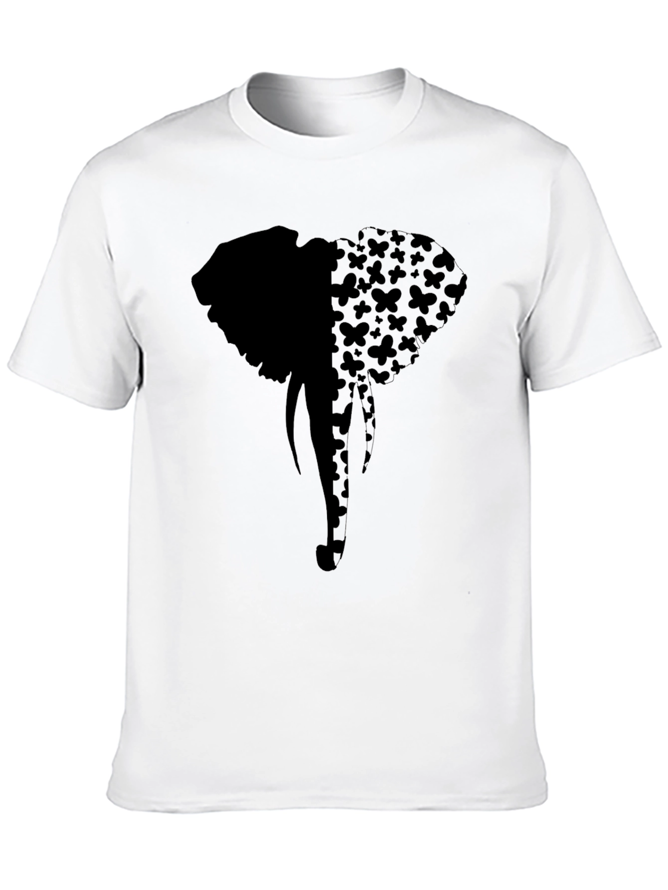 Elephant Butterfly Print Tee - Stylish Black Graphic T-Shirt