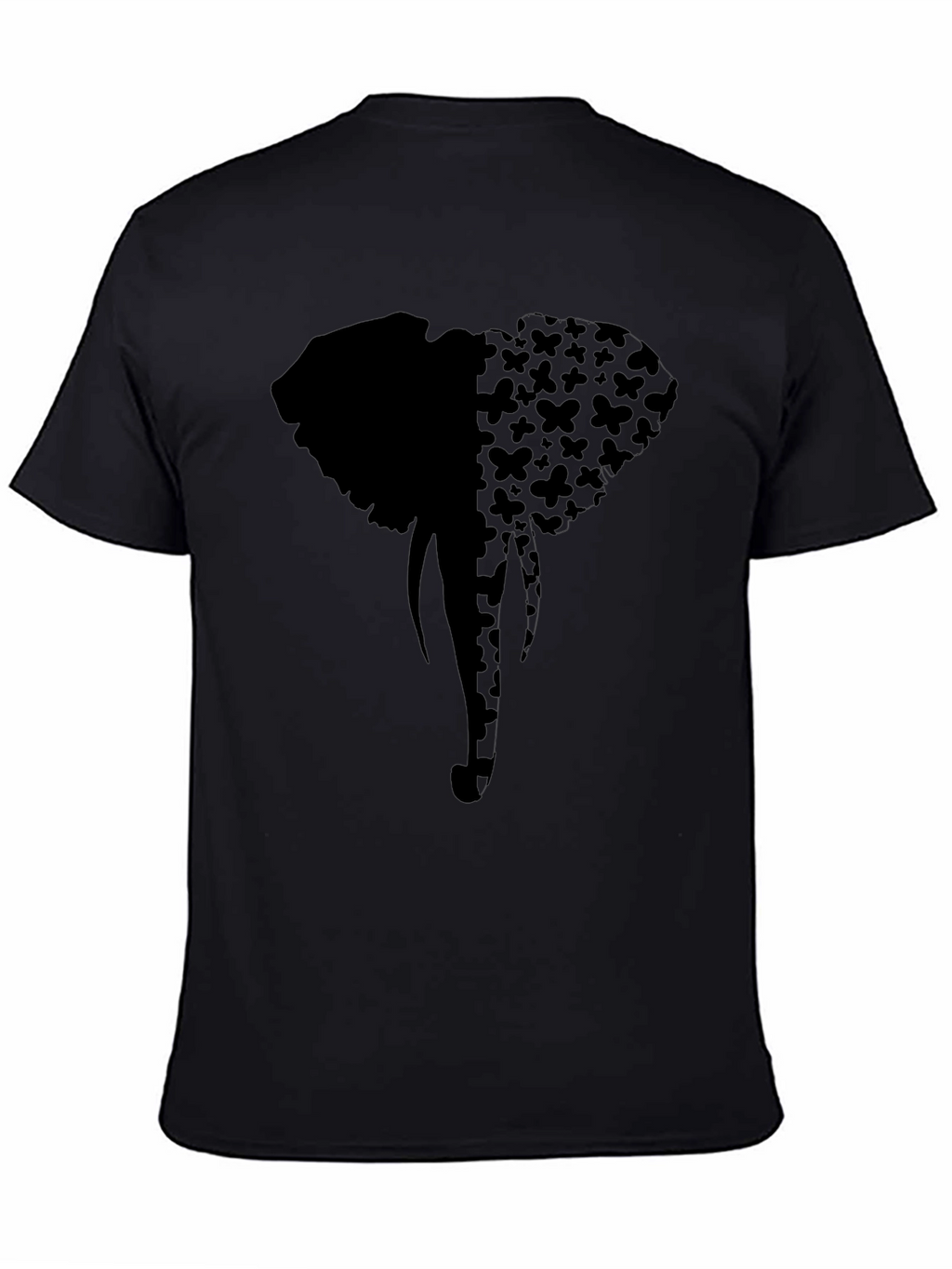 Elephant Butterfly Print Tee - Stylish Black Graphic T-Shirt