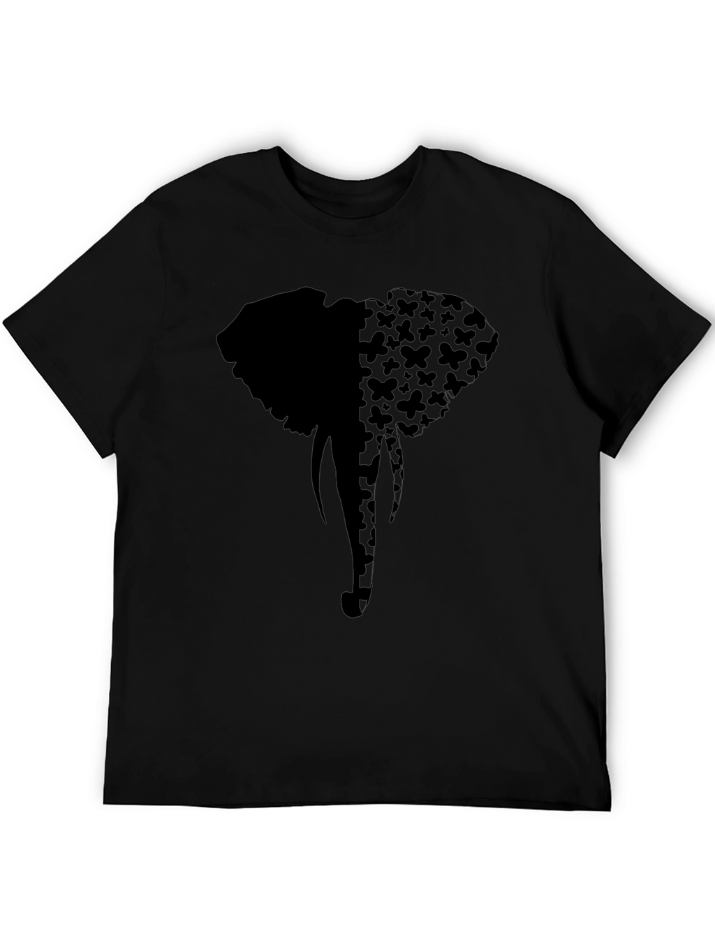Elephant Butterfly Print Tee - Stylish Black Graphic T-Shirt