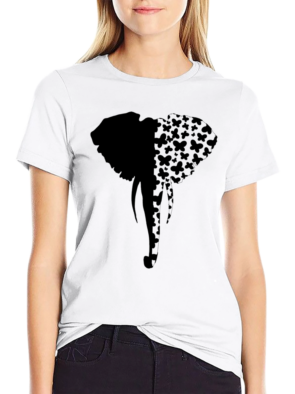 Elephant Butterfly Print Tee - Stylish Black Graphic T-Shirt
