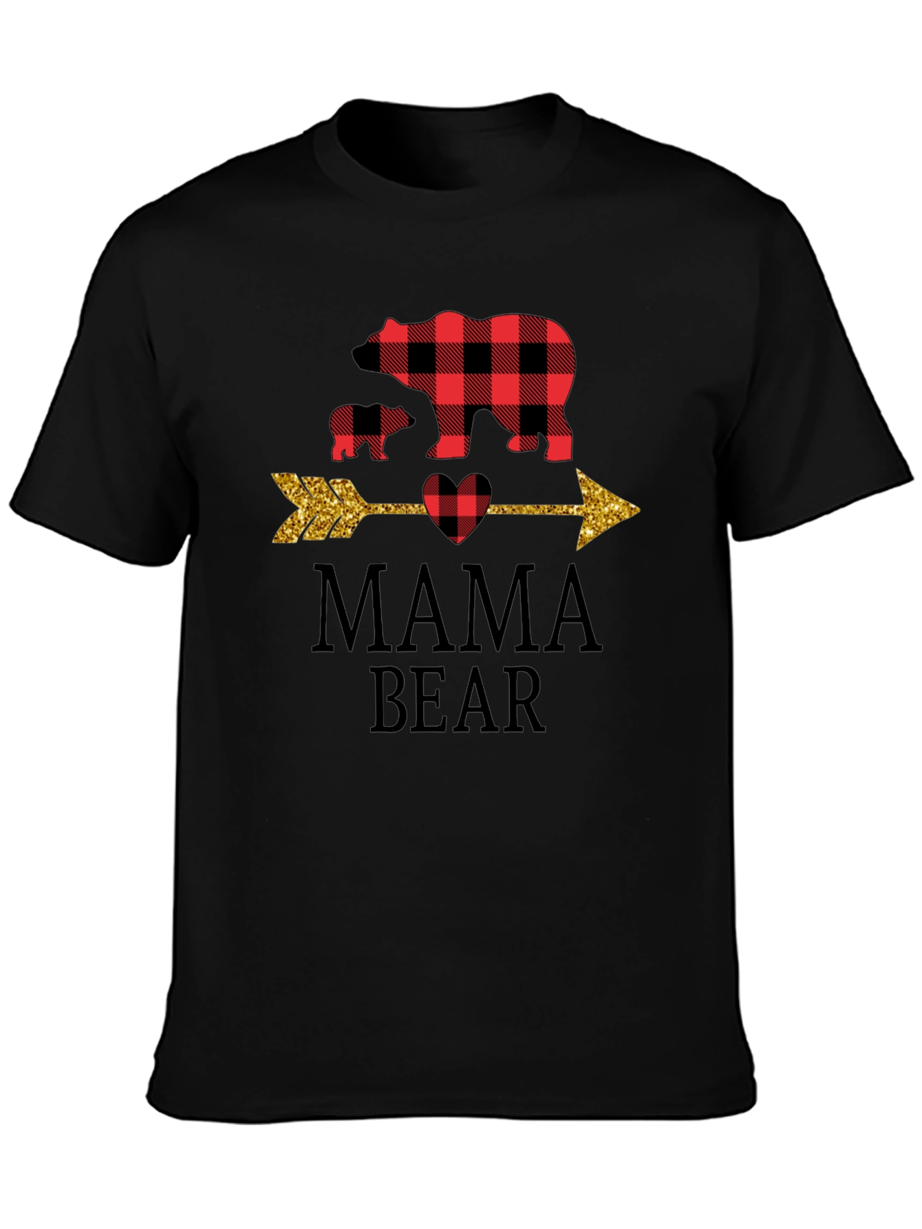 Mama Bear Graphic Tee - Cute Plaid Bear Design