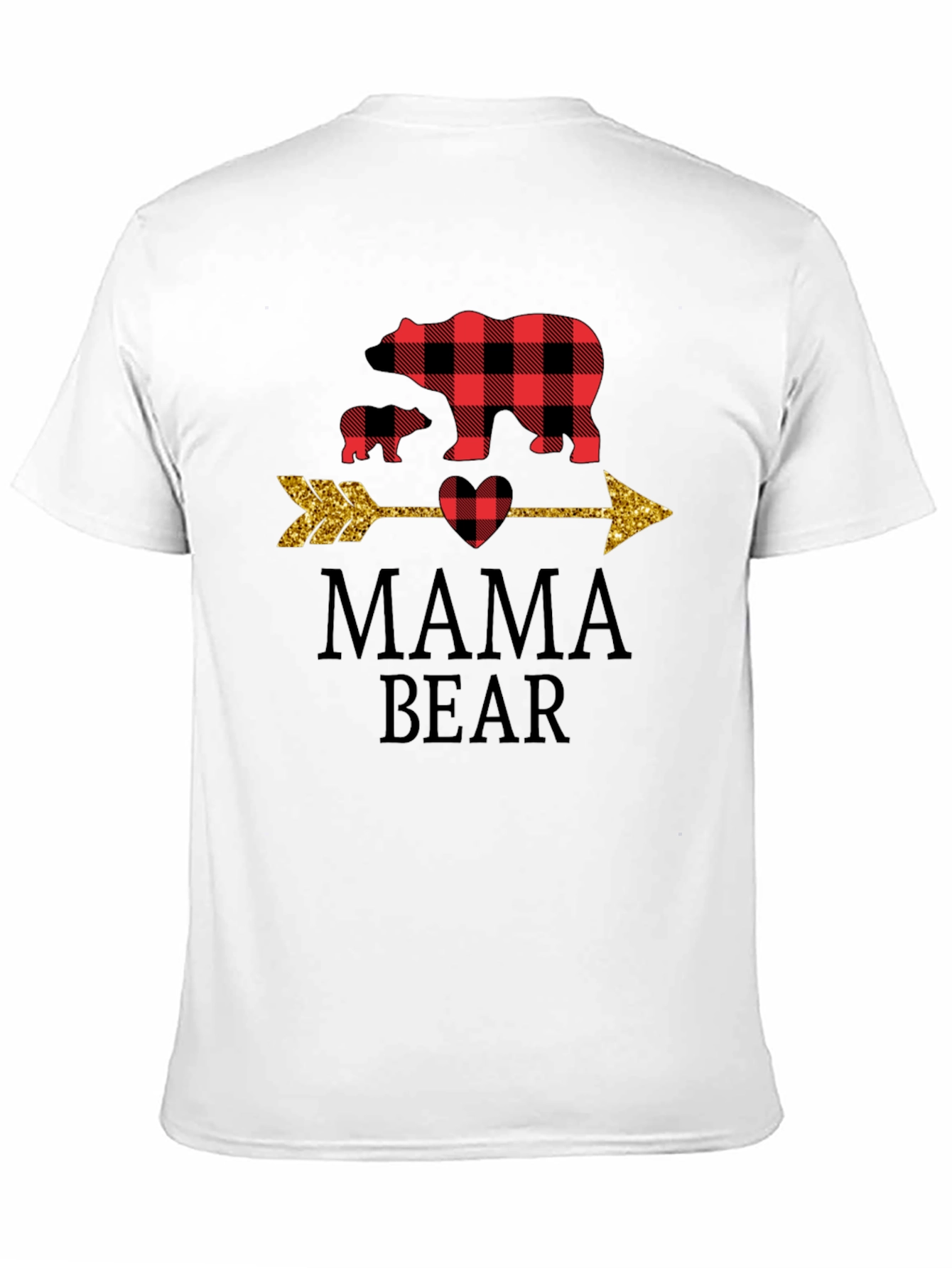 Mama Bear Graphic Tee - Cute Plaid Bear Design