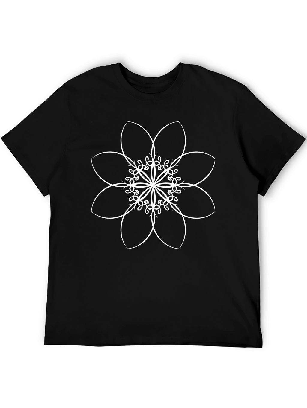 Black T-Shirt with White Floral Design