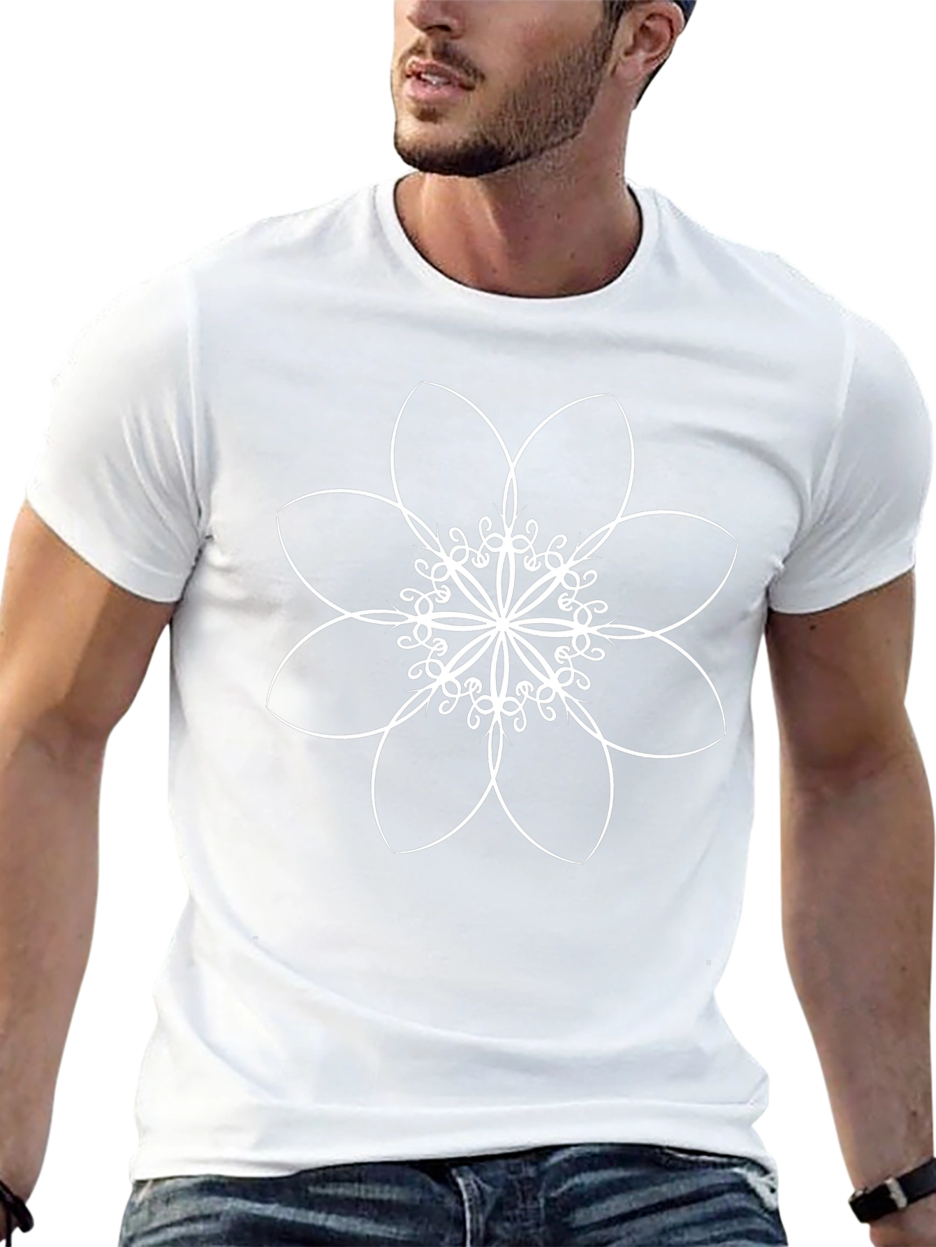 Black T-Shirt with White Floral Design
