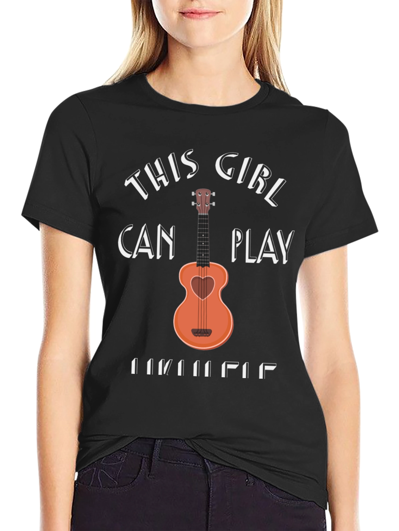 This Girl Can Play Ukulele Black T-Shirt