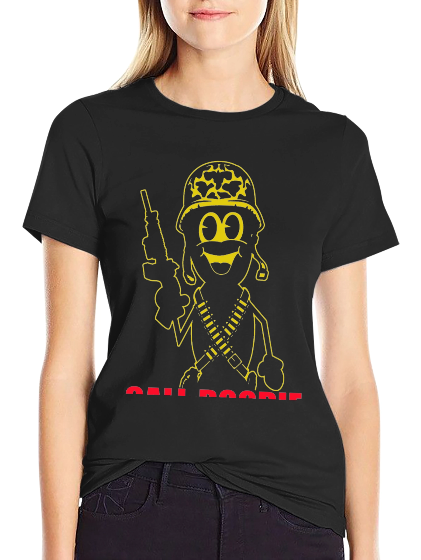 Cartoon Soldier Graphic Tee - Black T-Shirt