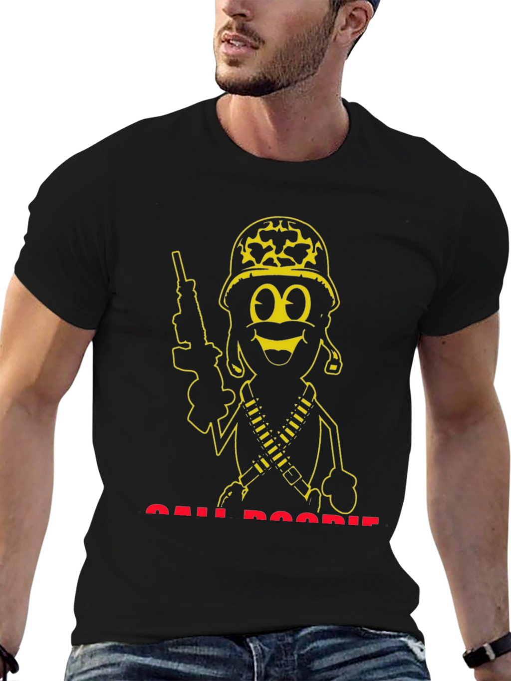 Cartoon Soldier Graphic Tee - Black T-Shirt