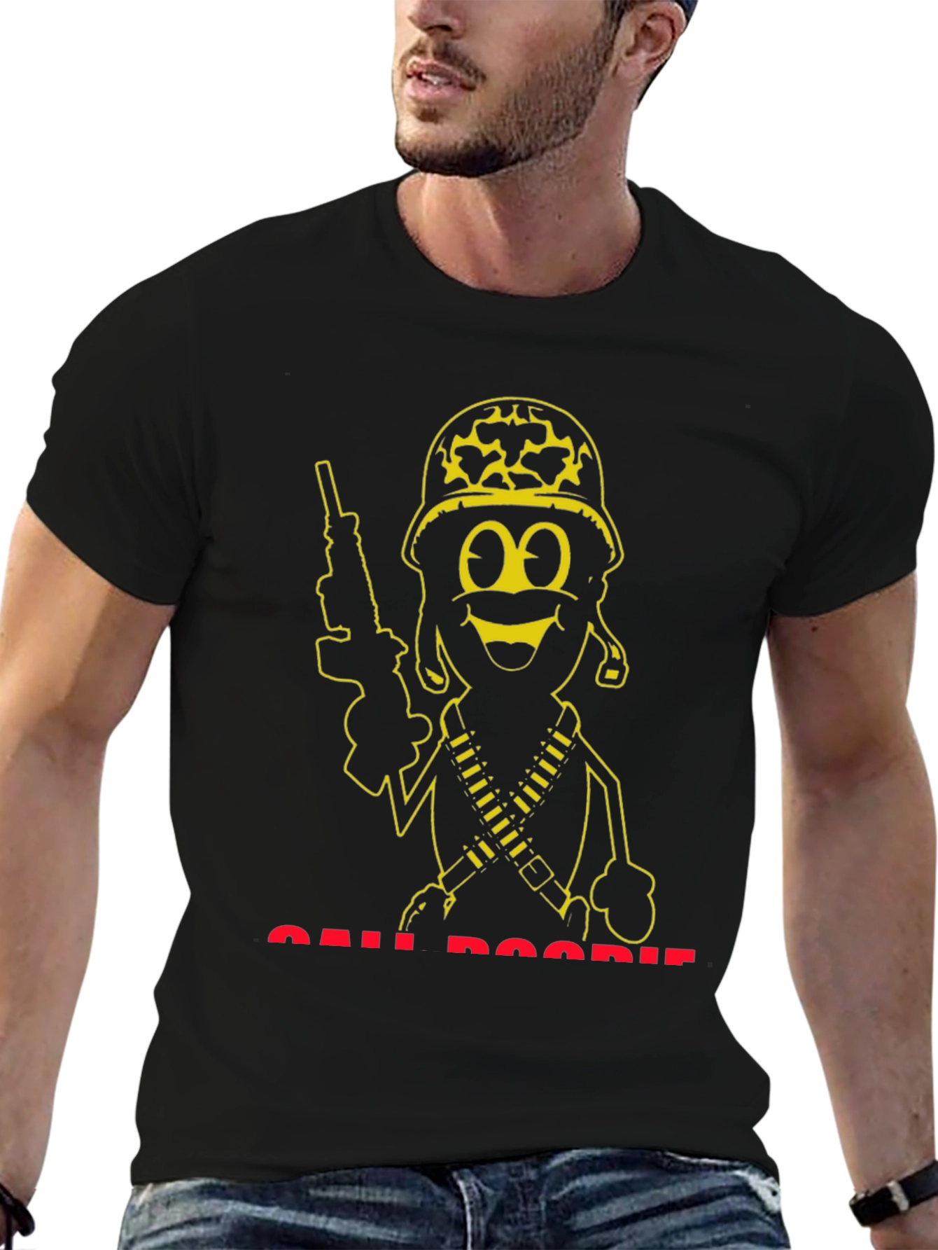 Cartoon Soldier Graphic Tee - Black T-Shirt
