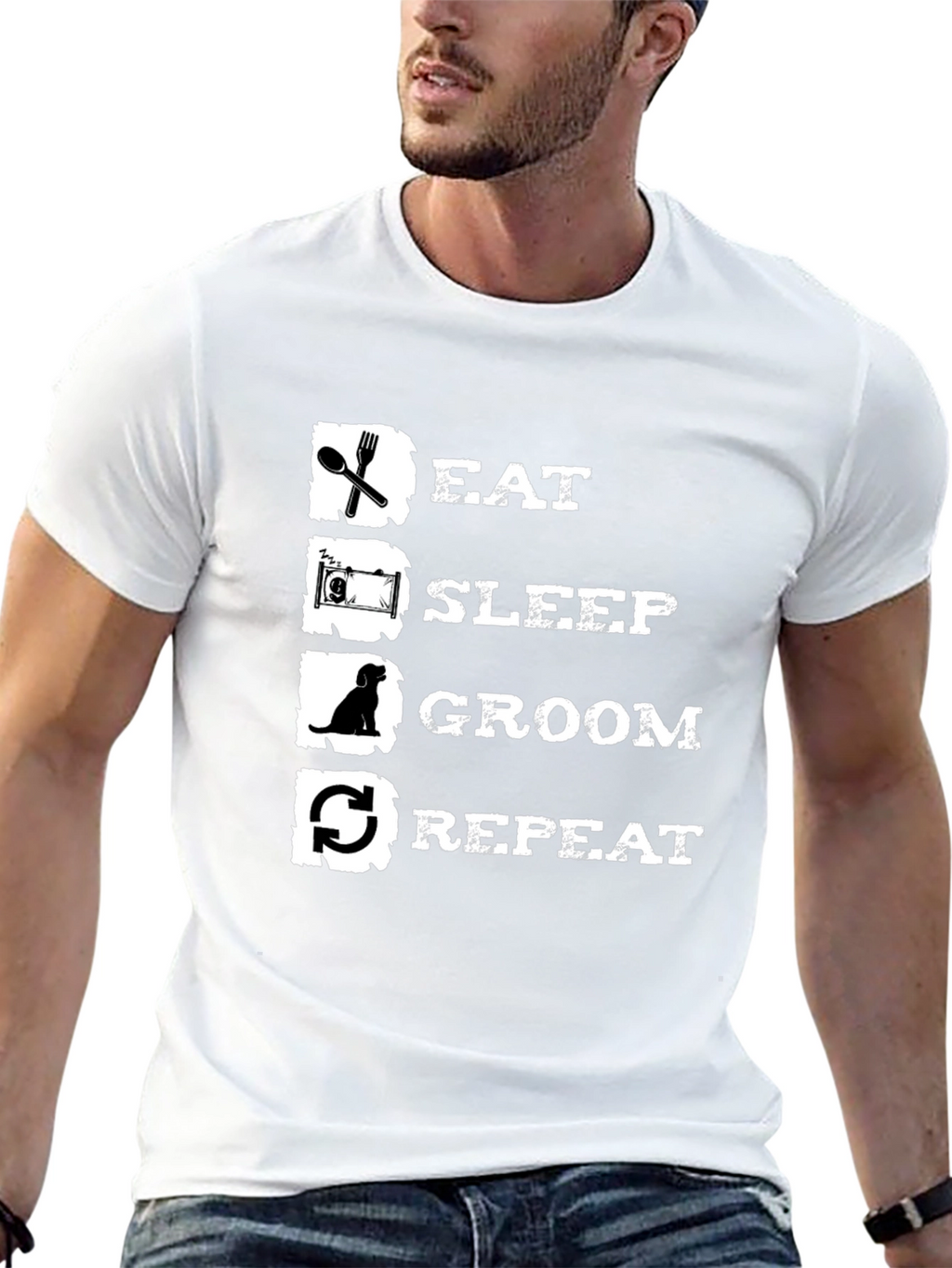 Eat Sleep Groom Repeat Black T-Shirt