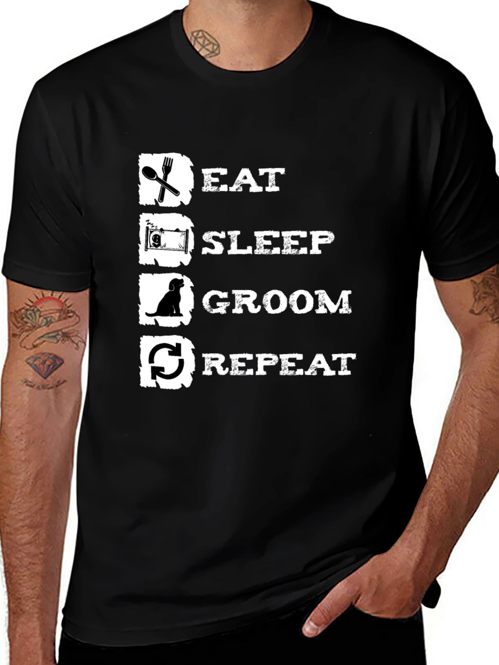 Eat Sleep Groom Repeat Black T-Shirt