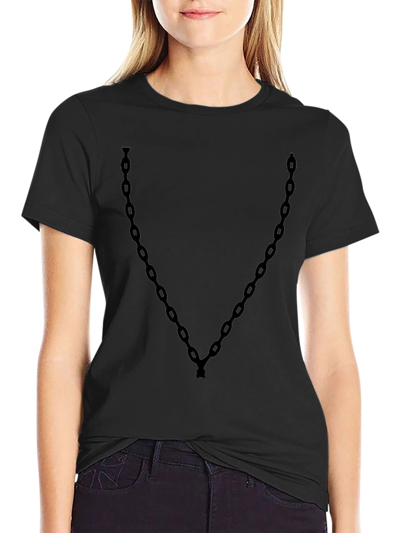 Mens Black T-Shirt with Chain Print