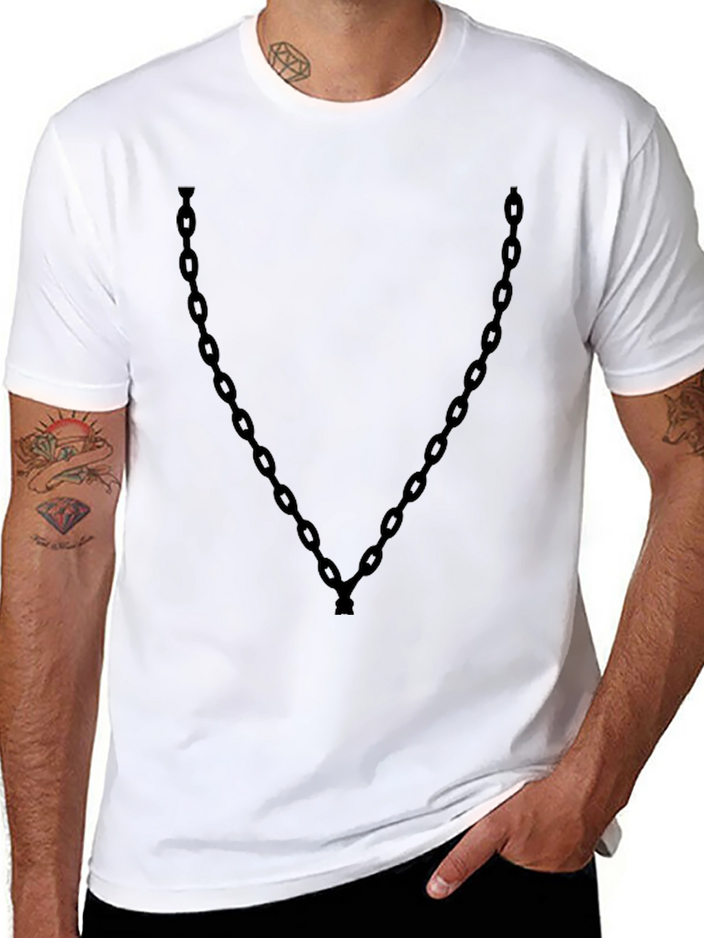 Mens Black T-Shirt with Chain Print