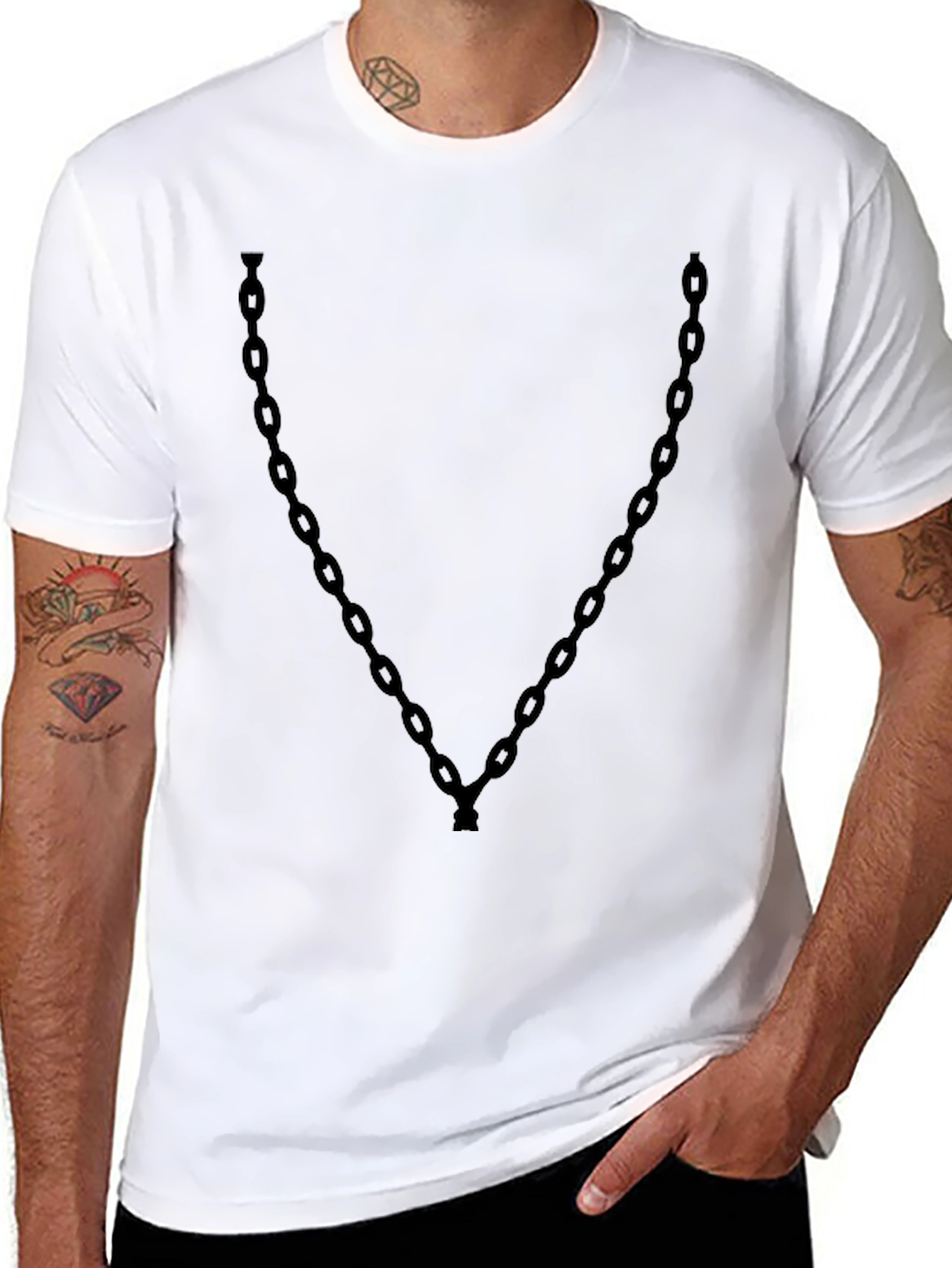 Mens Black T-Shirt with Chain Print