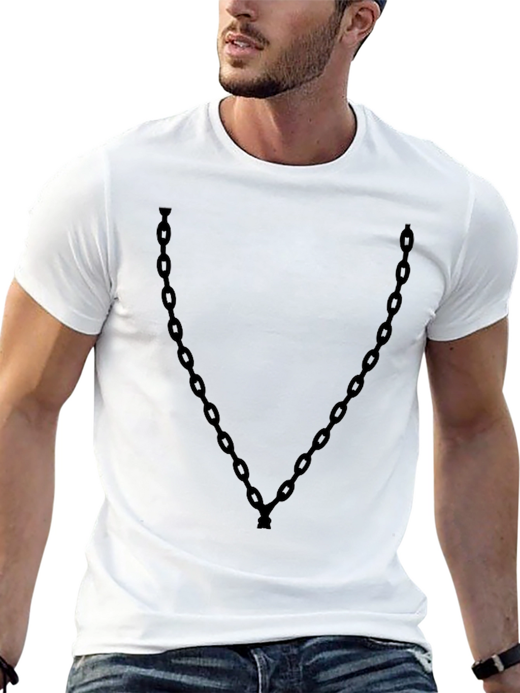 Mens Black T-Shirt with Chain Print
