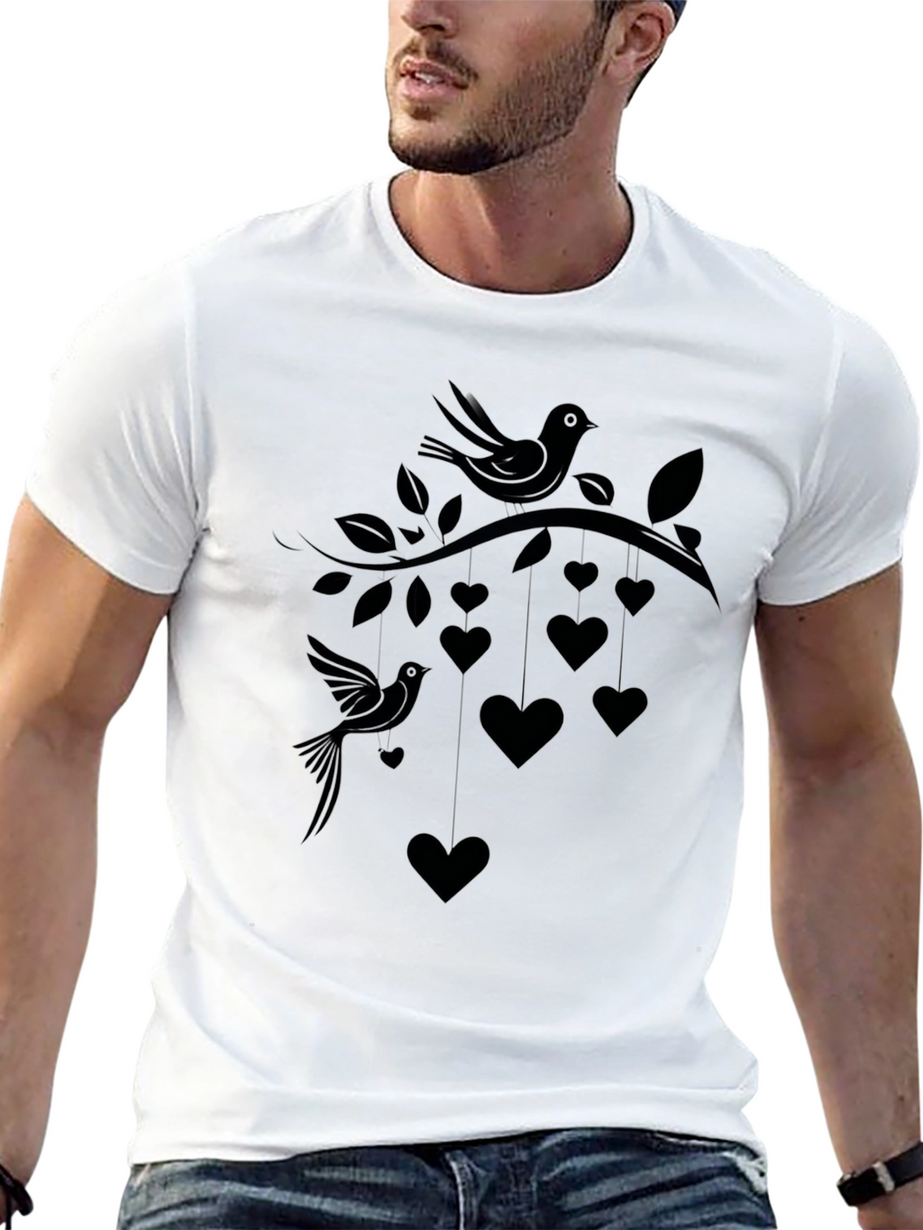 Love Birds Tee - Heart & Bird Graphic Print