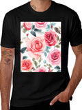 Floral Rose Print Black T-Shirt