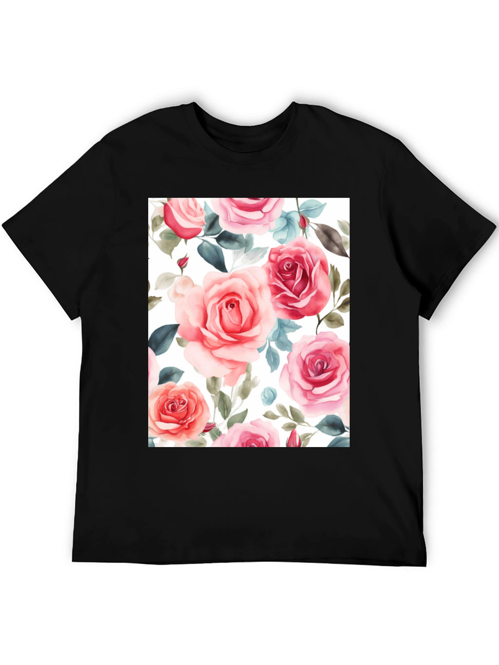 Floral Rose Print Black T-Shirt