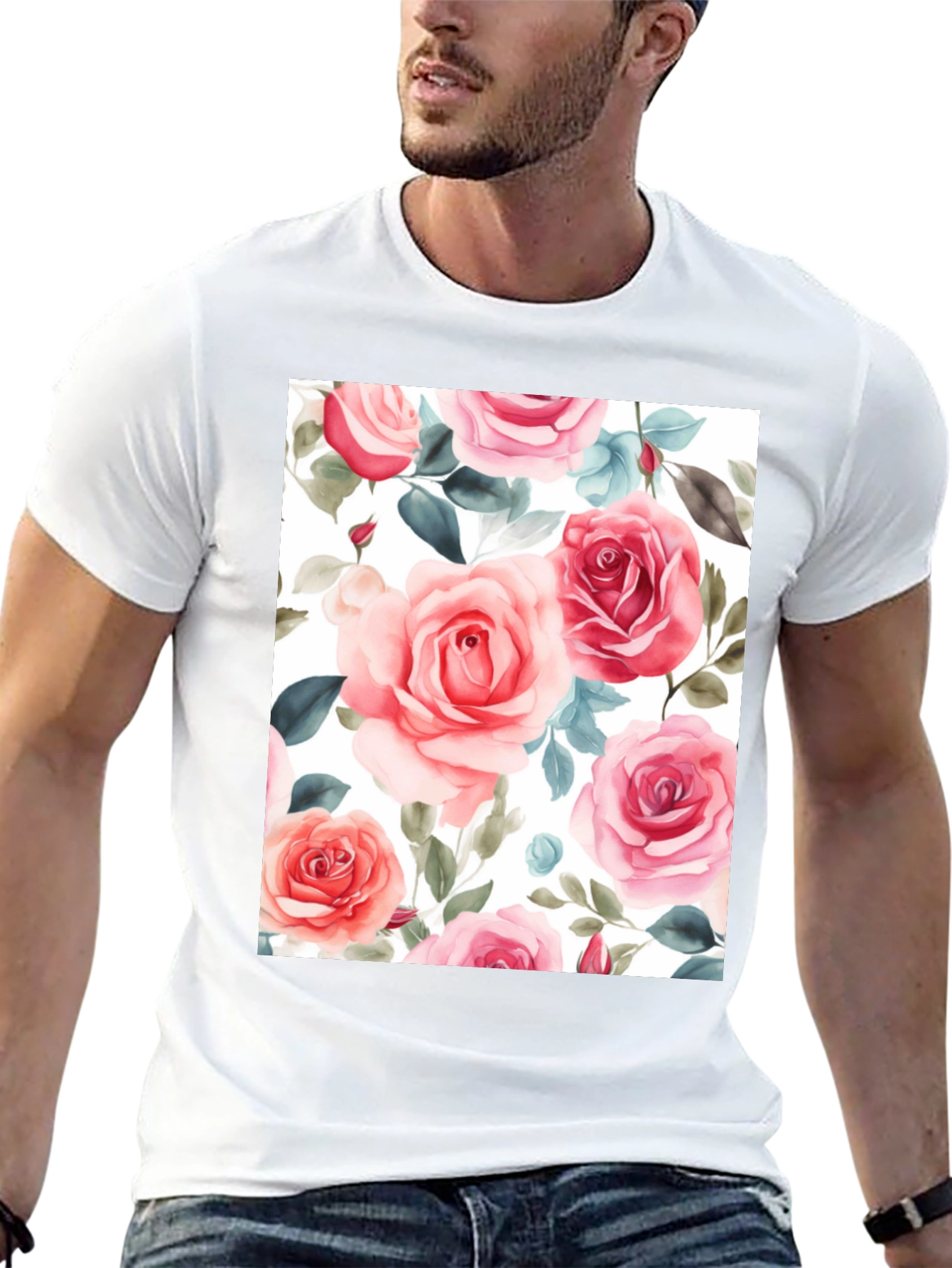 Floral Rose Print Black T-Shirt