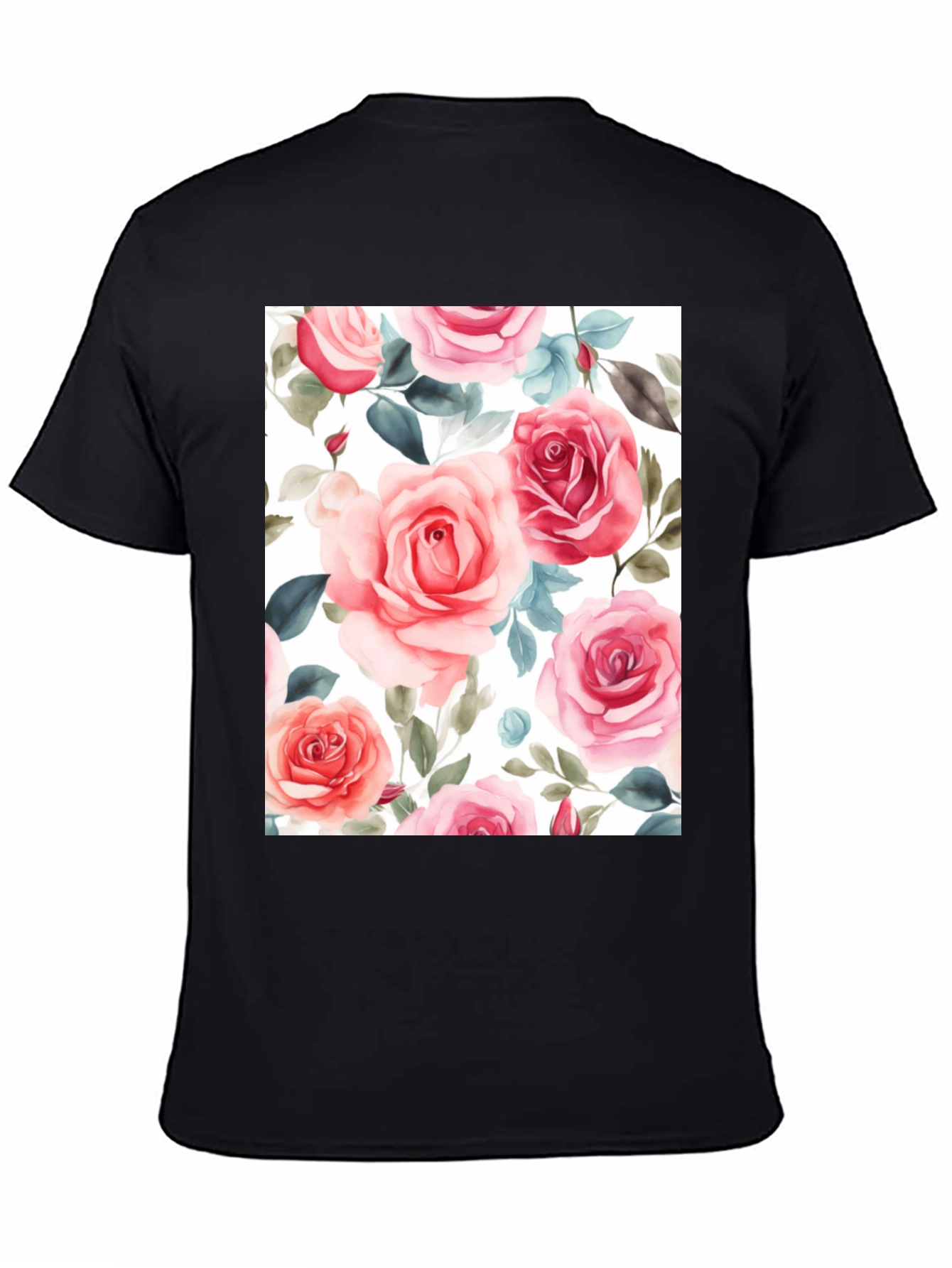 Floral Rose Print Black T-Shirt