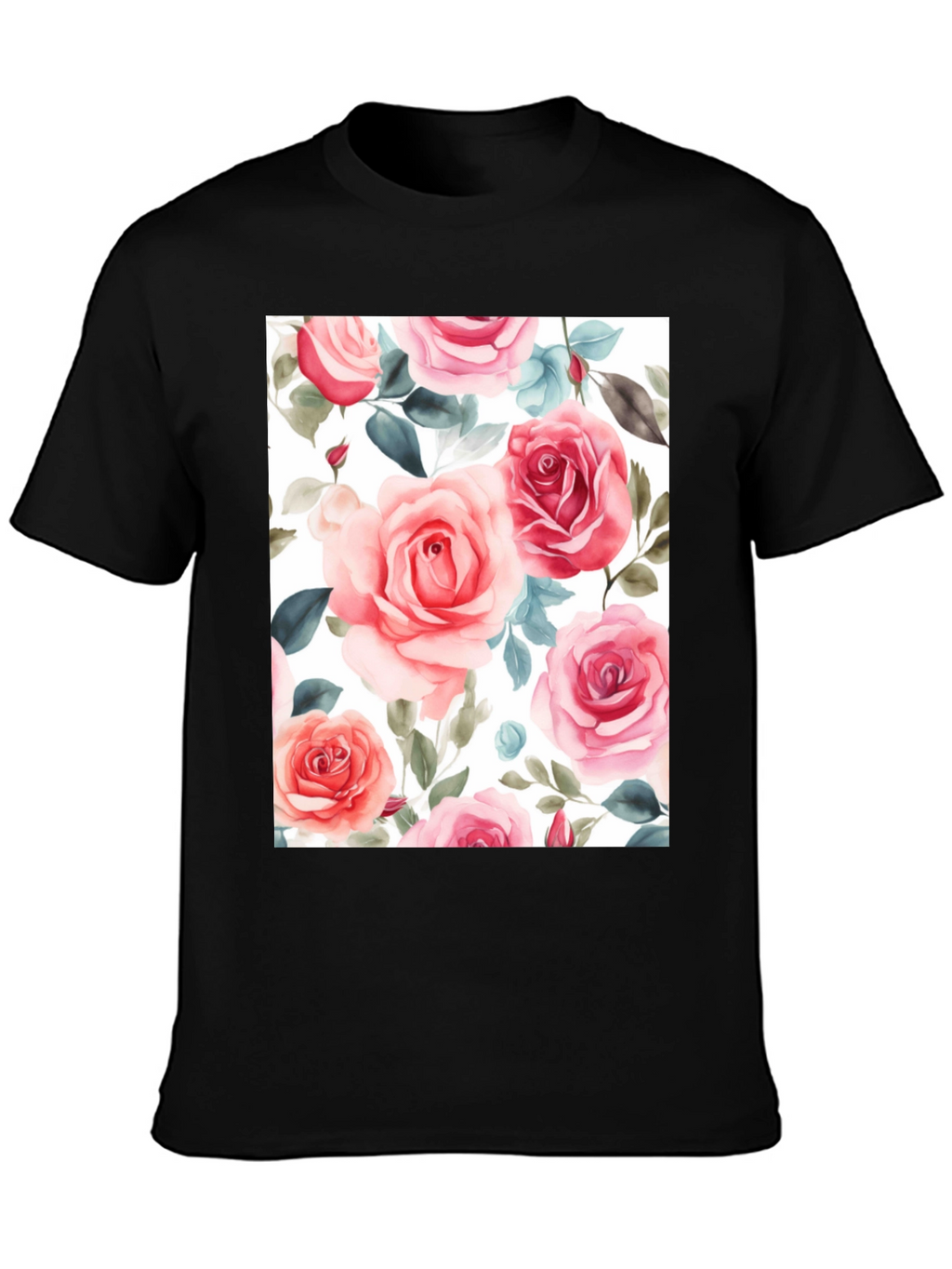 Floral Rose Print Black T-Shirt