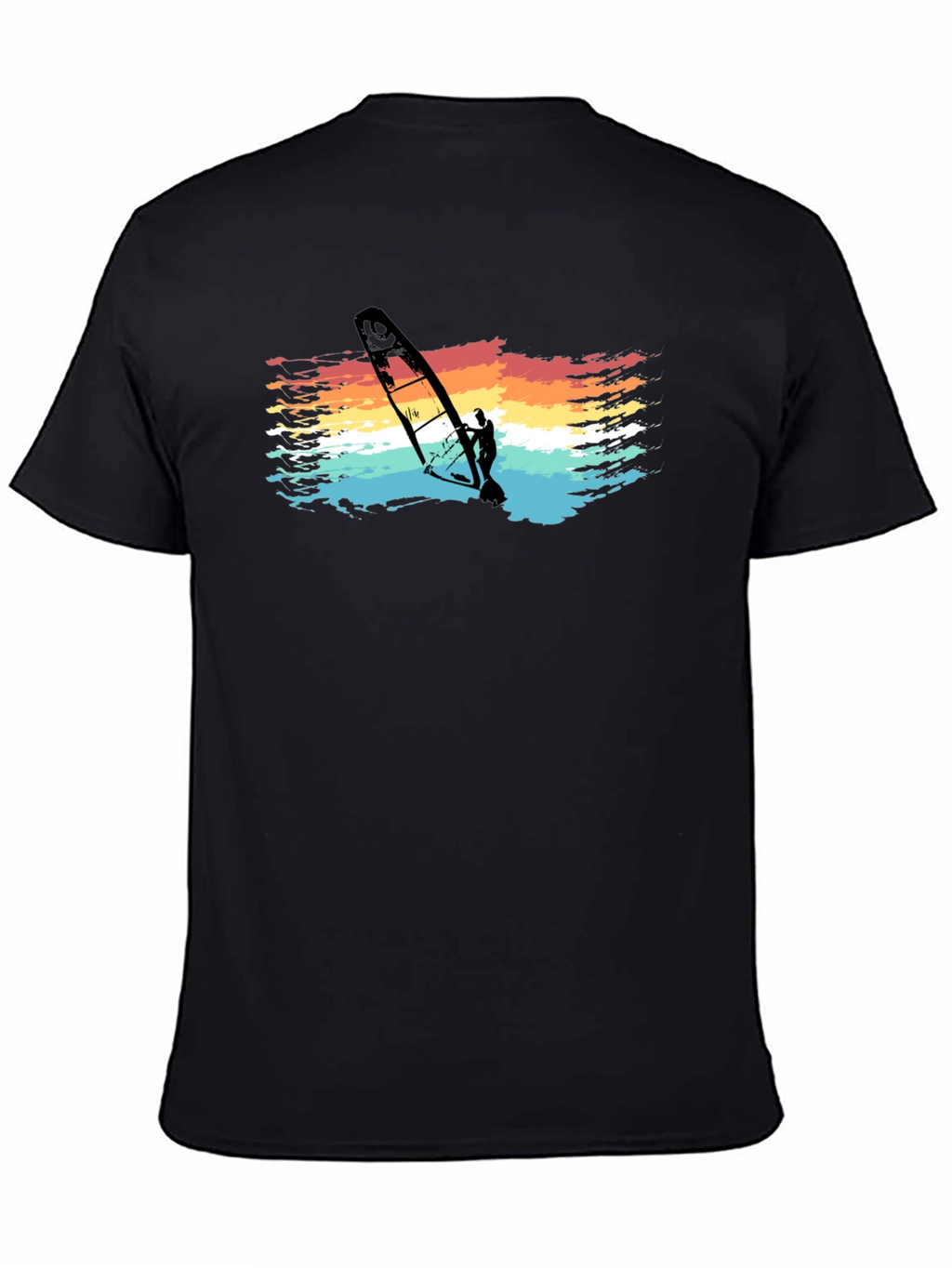 Retro Windsurfer Graphic Tee - Black Cotton T-Shirt