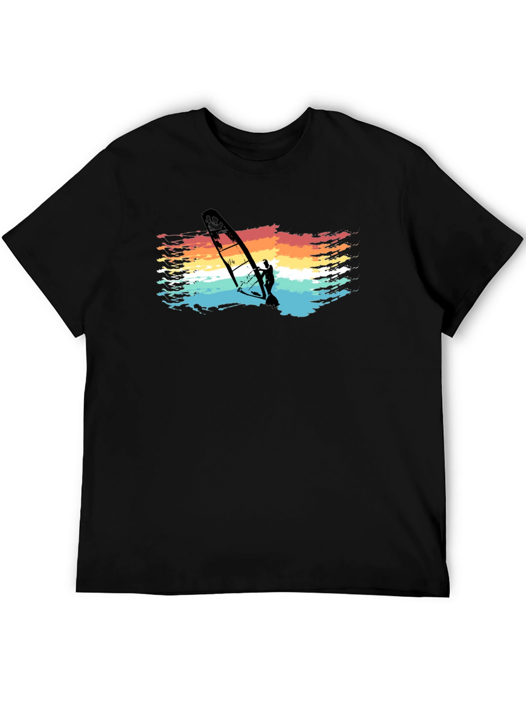 Retro Windsurfer Graphic Tee - Black Cotton T-Shirt