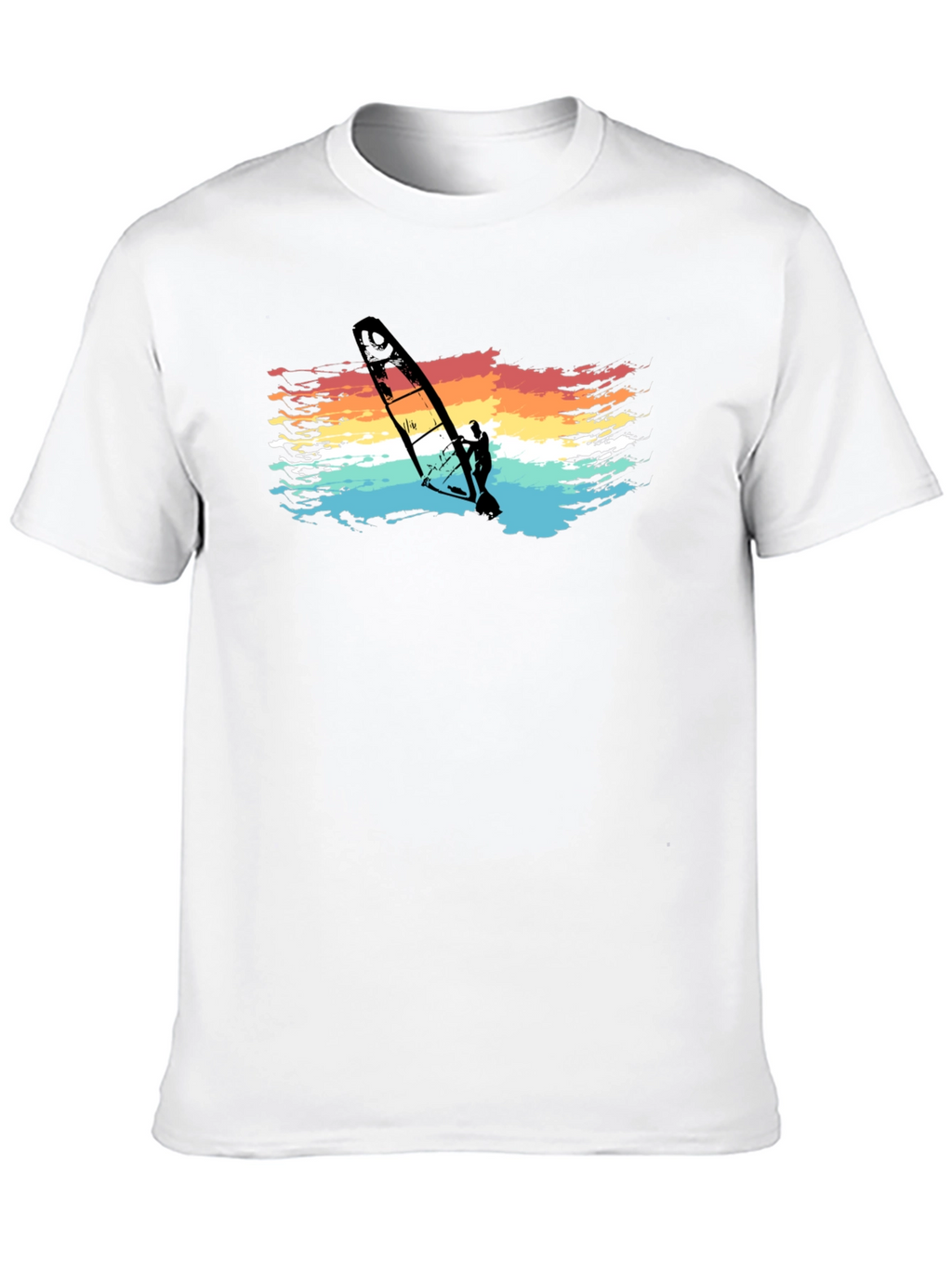 Retro Windsurfer Graphic Tee - Black Cotton T-Shirt