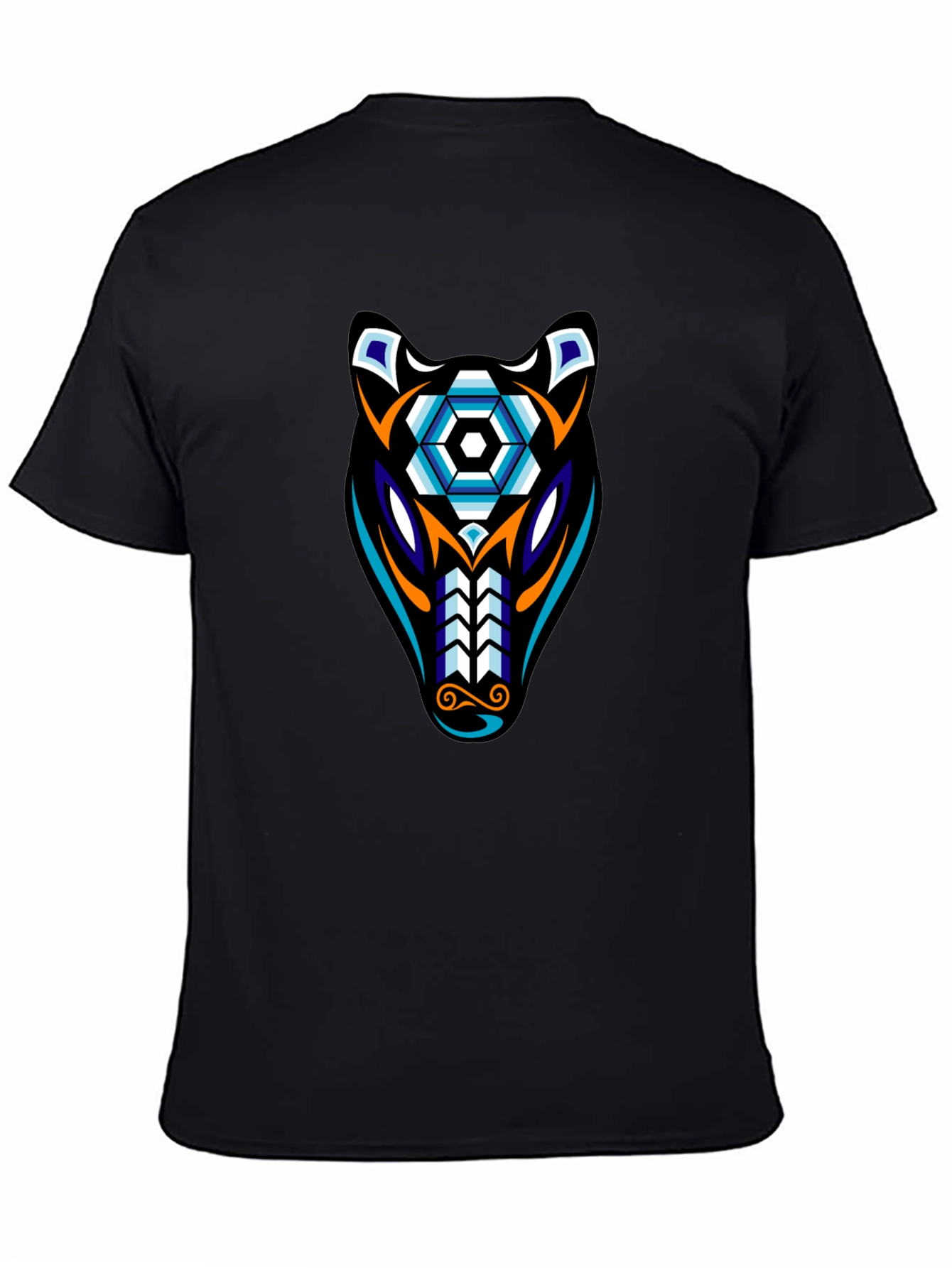 Geometric Wolf Graphic Tee - Black Cotton Blend