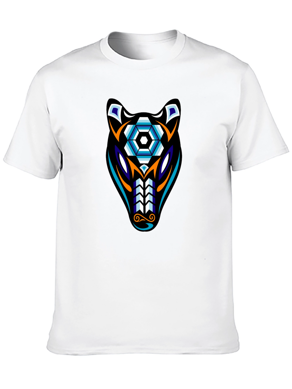 Geometric Wolf Graphic Tee - Black Cotton Blend
