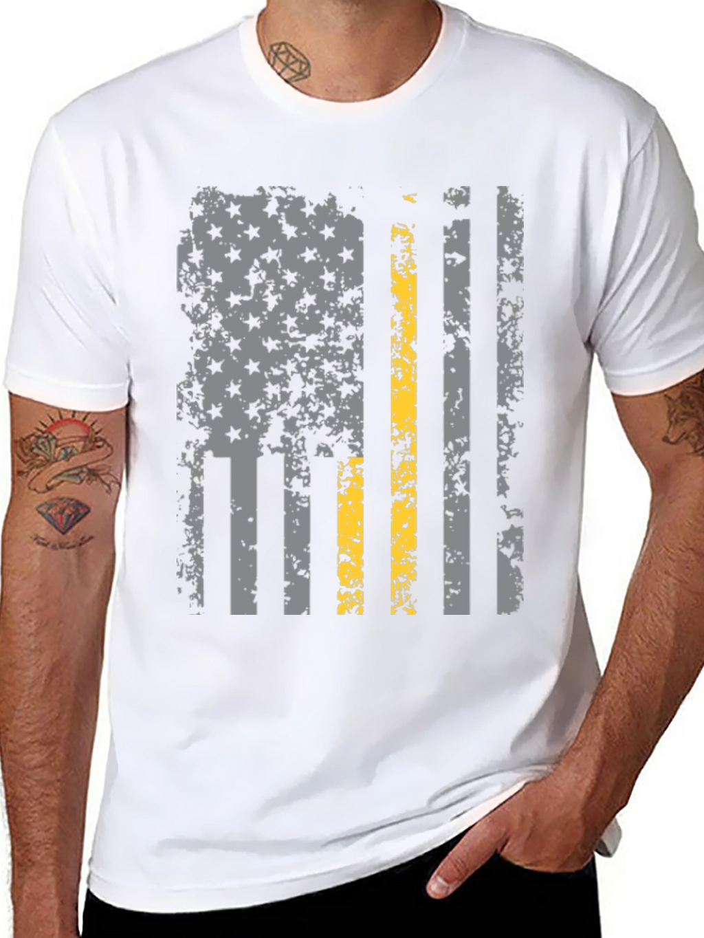 Distressed Thin Yellow Line American Flag T-Shirt