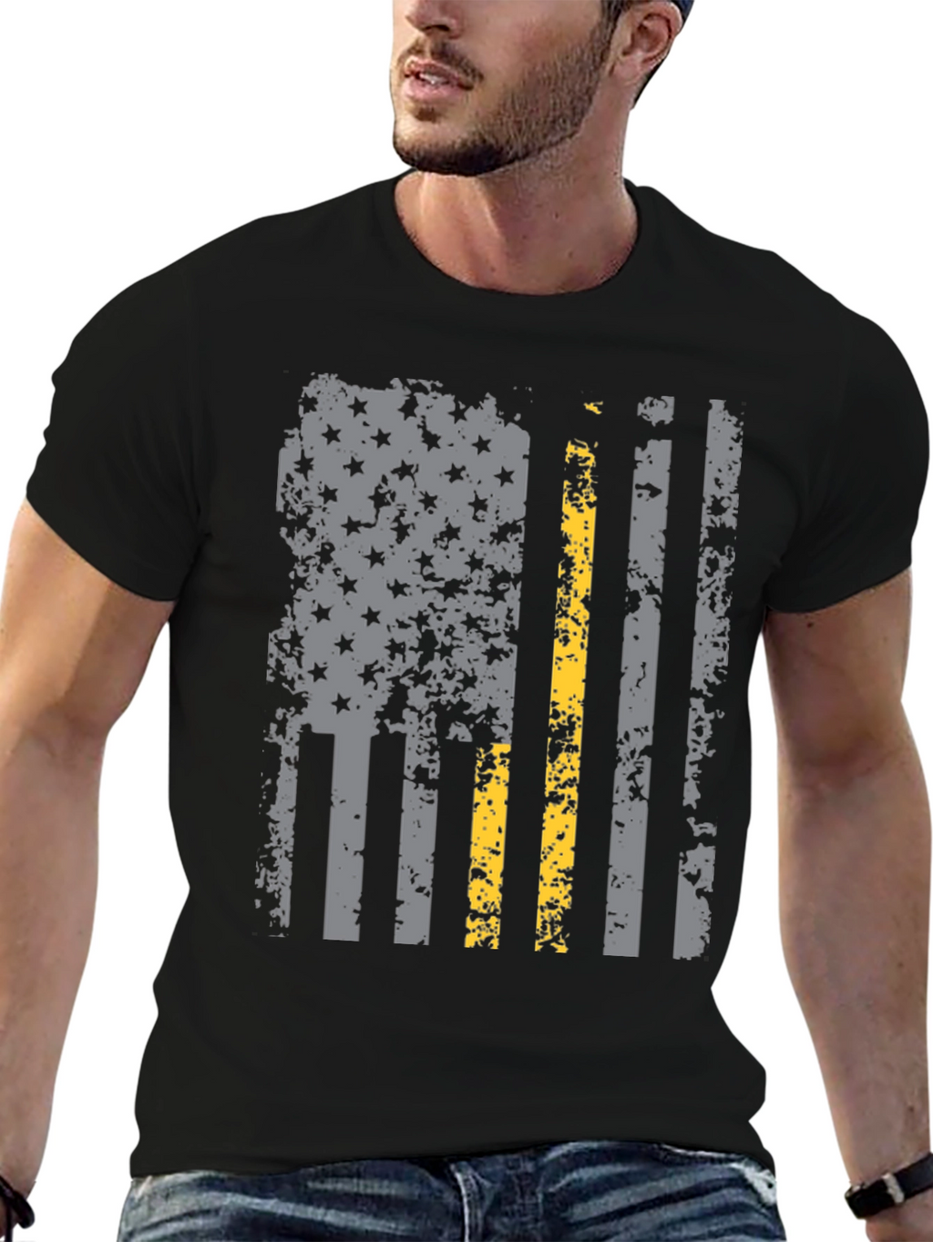 Distressed Thin Yellow Line American Flag T-Shirt
