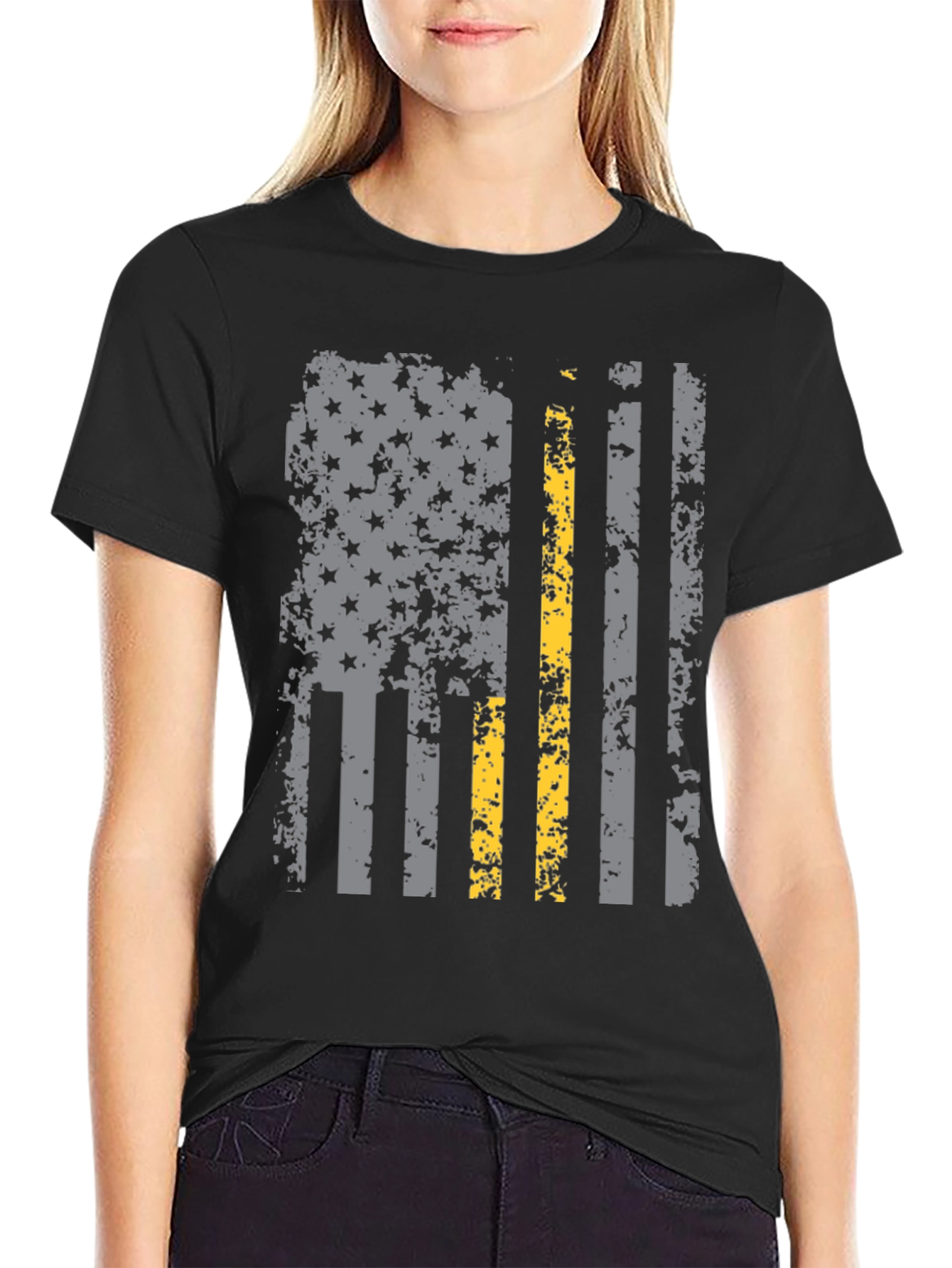 Distressed Thin Yellow Line American Flag T-Shirt