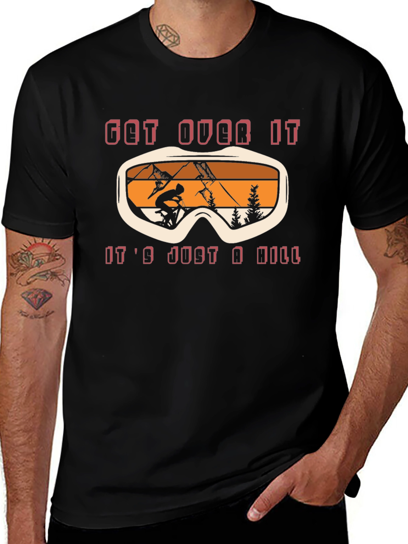 Get Over It Skiing T-Shirt Black Cotton Graphic Tee