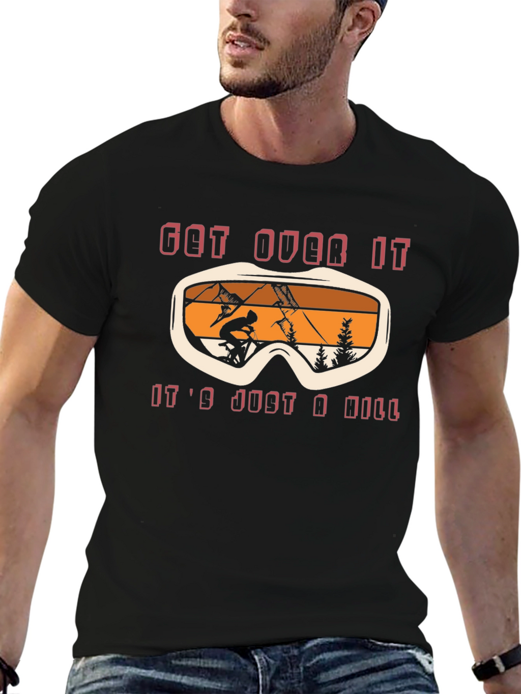 Get Over It Skiing T-Shirt Black Cotton Graphic Tee