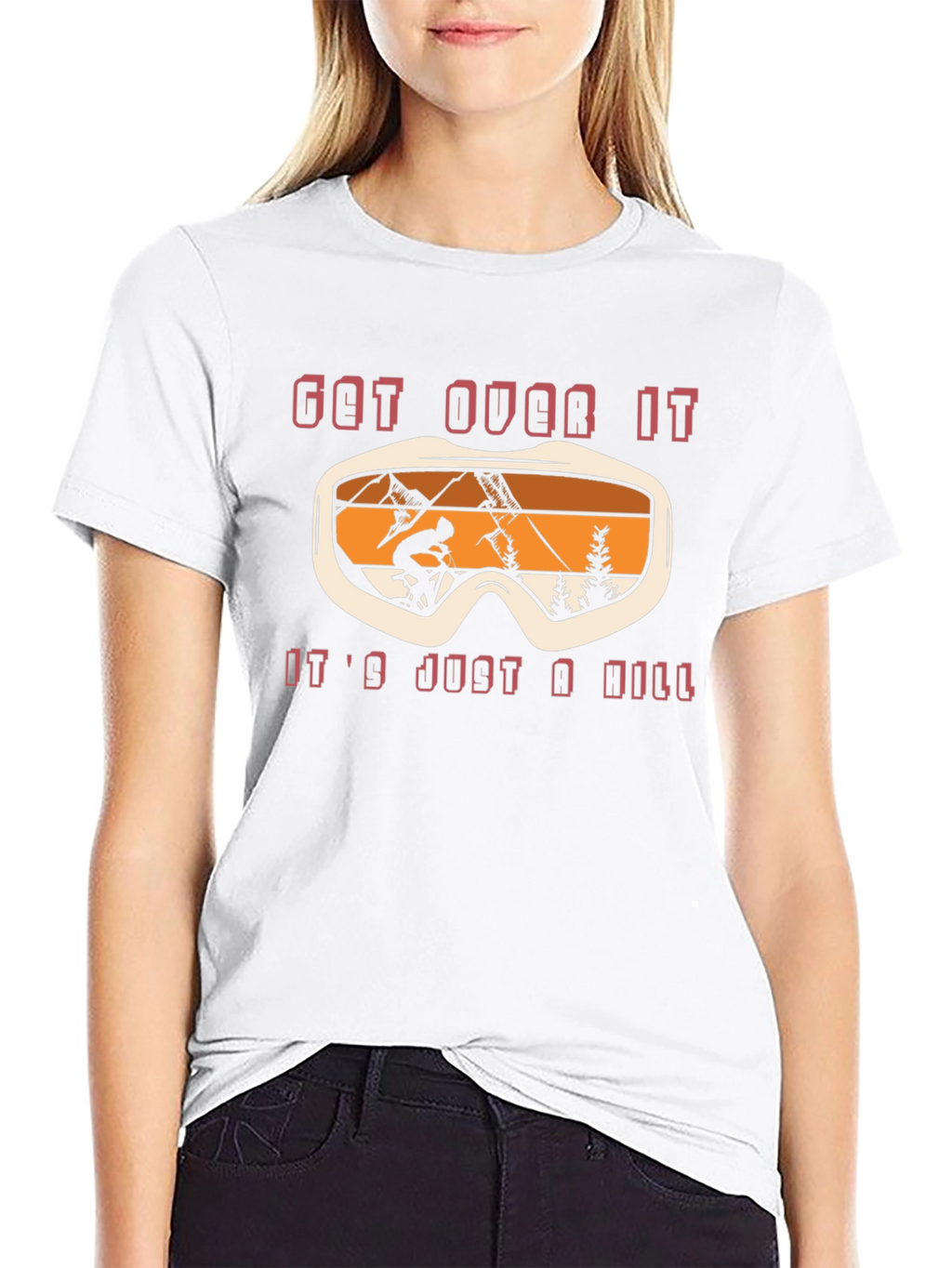 Get Over It Skiing T-Shirt Black Cotton Graphic Tee