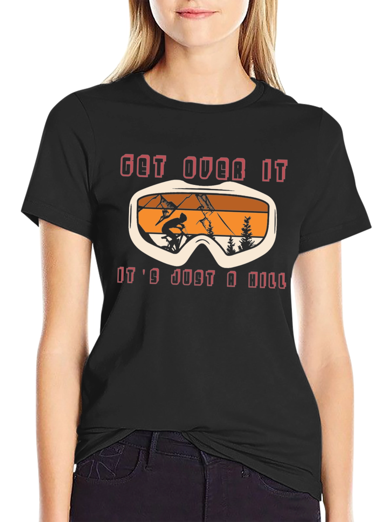 Get Over It Skiing T-Shirt Black Cotton Graphic Tee