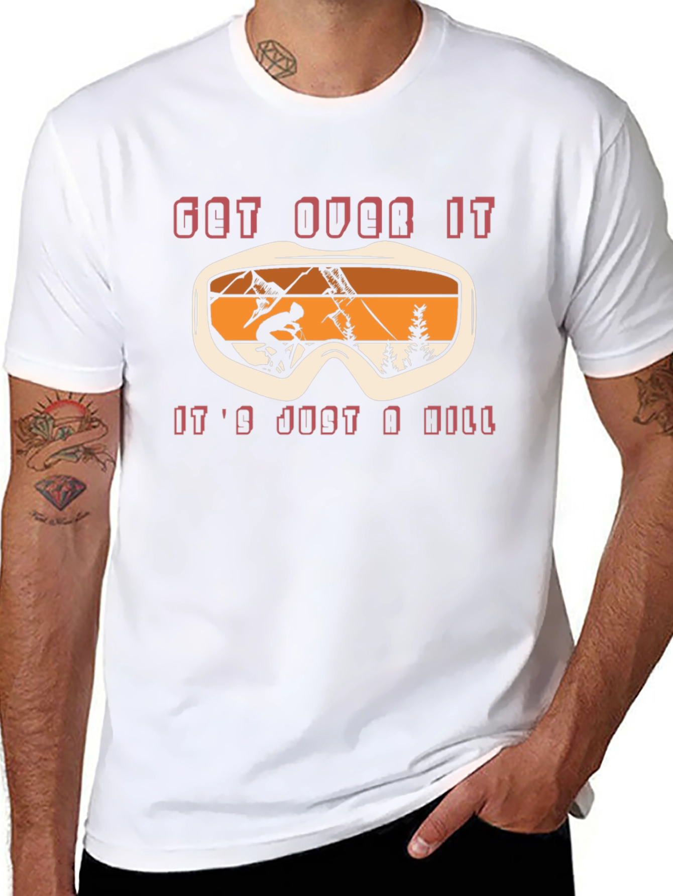 Get Over It Skiing T-Shirt Black Cotton Graphic Tee