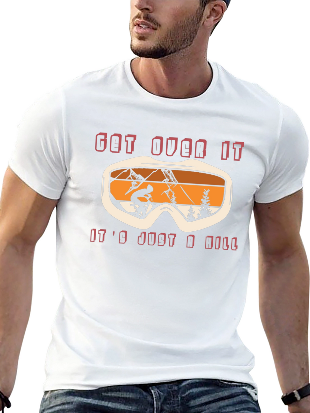 Get Over It Skiing T-Shirt Black Cotton Graphic Tee