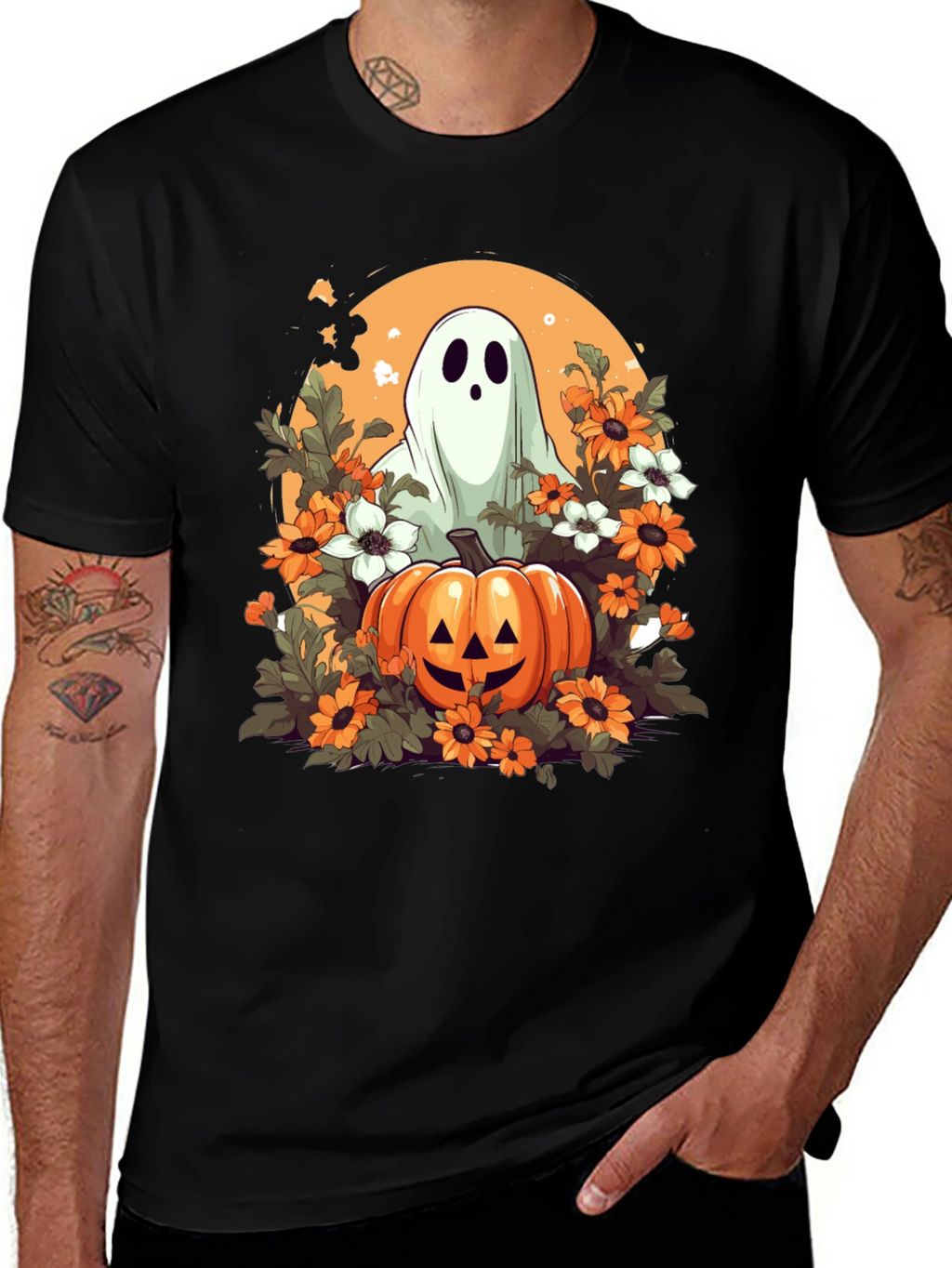 Halloween Ghost & Pumpkin Graphic Tee